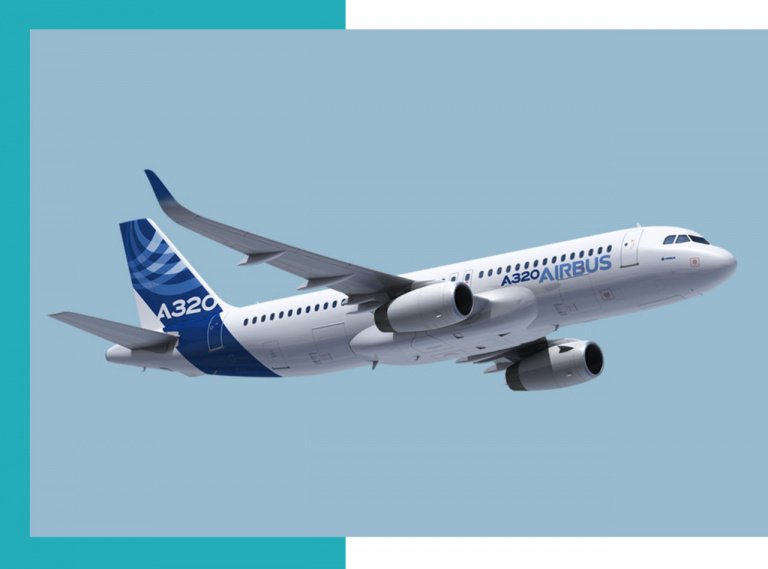 a white and blue airplane - Airbus 320